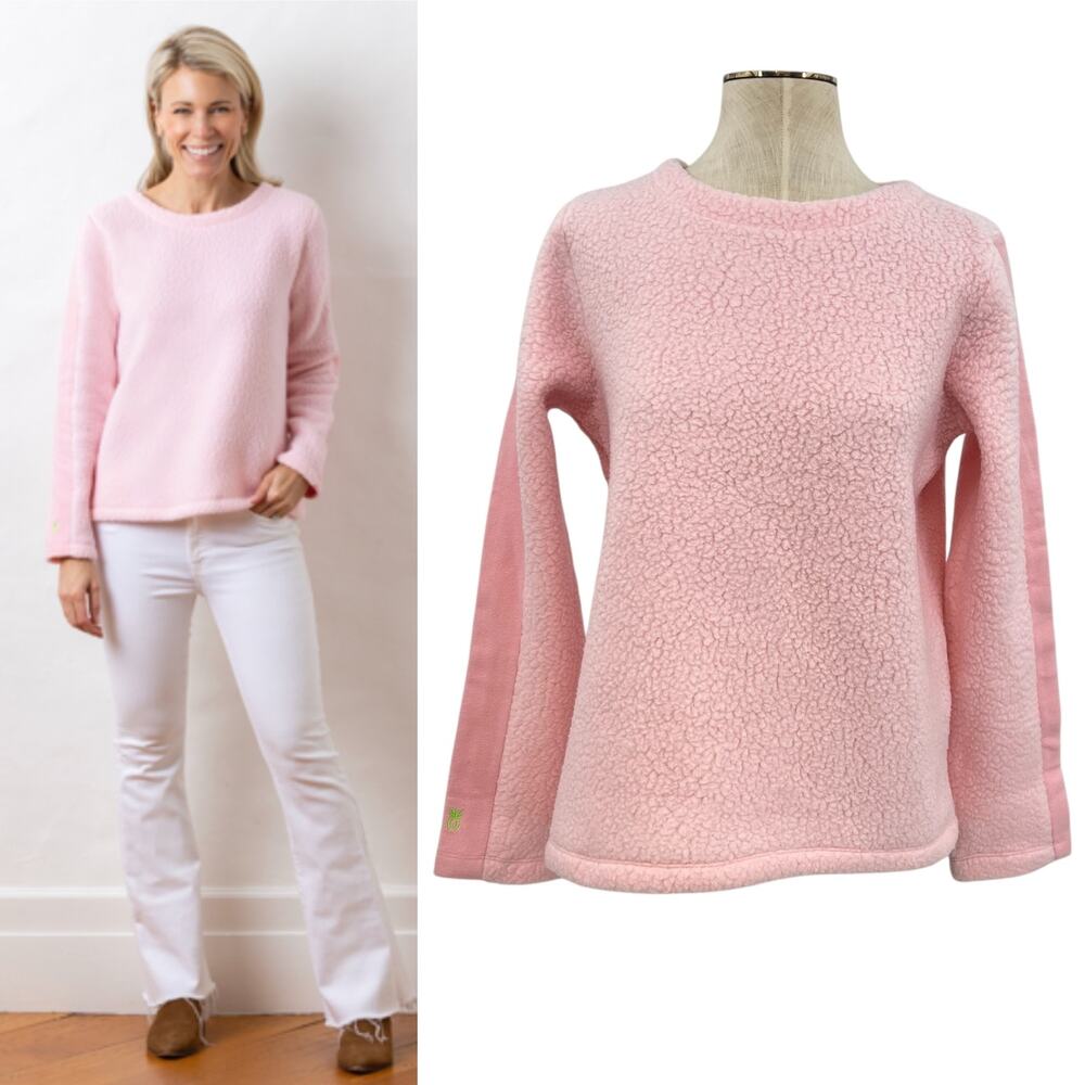 Dudley Stephens Alden Crewneck Top Pullover Shearling Fleece Pink Size Small
